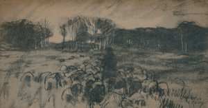 En skitse af en hyrde og hans flok, 1800-tallet af Anton Mauve