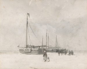 Fiskerbåde på stranden om vinteren, midten til slutningen af det 19. århundrede. af Anton Mauve