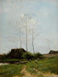 Landskab med hyrde og får (olie på lærred)