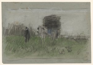 Mand med hest og vogn i klitterne af Anton Mauve
