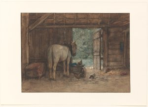 Hest i en stald ved en åben stalddør af Anton Mauve