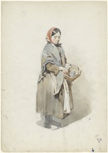 Stående kvinde med tørklæde og kurv af Anton Mauve