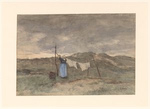Kvinde ved en tørresnor i klitterne af Anton Mauve