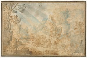 Bjerglandskab med figurer, første halvdel af 1600-tallet.