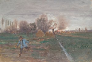Landskab med et brændende husmandssted