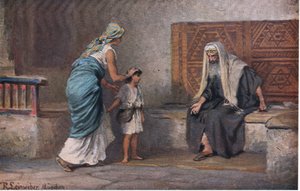 Hannah bringer Samuel til Eli, fra Hulberts Story of the Bible udgivet af The John Winston Company, 1932