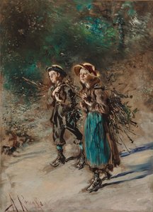 Børn med Brushwood af Anton Romako
