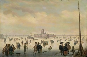 Skøjtescene (olie på panel) af Antoni (1594 1641) Verstralen