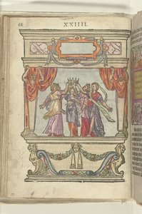 Stadie, hvor personifikationerne af herlighed, majestæt, generøsitet, storslåethed og beskedenhed sammen holder en krone, 1578