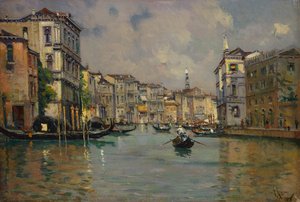 Riva degli Schiavoni, Venedig (olie på træ) af Antonia Maria de Reyna Manescau