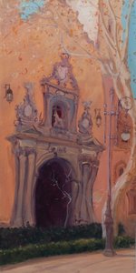 Granada Door, 2016 (olie på lærred) af Antonia Myatt