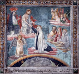 Livet af St. Francesca Romana: Under en ekstase tager den guddommelige Forløser Francesca ved højre hånd (Fresco