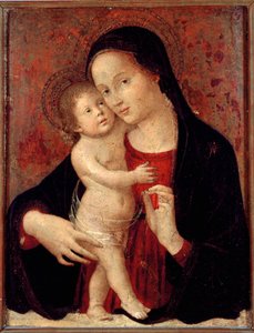 Jomfru og børnemaleri på træ af Antonio Aquili dit Antoniazzo Romano (aktivt omkring 1461-1508) søn. 46x37 gener, Galleria di Palazzo Bianco