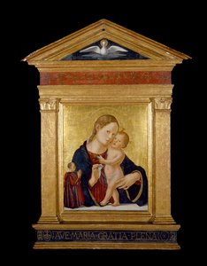 Jomfru og barn med donor, ca. 1480 (tempera og bladguld på panel)