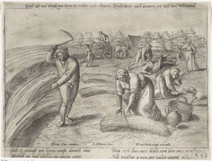 Høsten Dyrkning af korn (serietitel) af Antonie Wierix (II) (possibly)