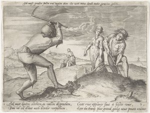 Udjævning af jorden Dyrkning af korn (serietitel) af Antonie Wierix (II) (possibly)