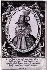 Portræt af Isabella Clara Eugenia af Østrig (1566-1633) kone til Albert, ærkehertug af Østrig (1559-1621) (stik) af Antonie Wierix