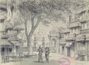 Scenografi til akt II af operaen Lakme, af Leo Delibes (1836-91)