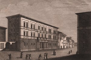 Udsigt over bispepaladset i Pistoia, Toscana, Italien, kobberstik af Antonio Morghen (1788-1853), ca. 13x9,5 cm af Antonio (1788 1853) Morghen