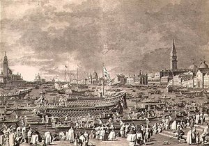 Dogens landgang på Bucintoro for ægteskabet med havet, indgraveret af Giovanni Battista Brustolon (1712-96) (gravering)