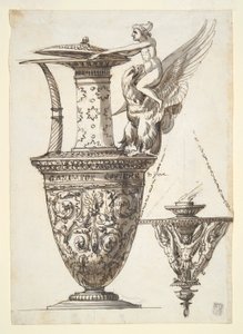 Design til en udførlig kande og lysekrone af Antonio Basoli