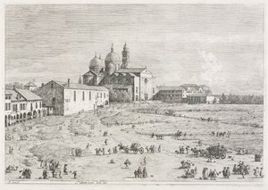 Udsigt: Saint Justina-kirken i Prà della Valle, Padua, 1735-1746. af Giovanni Antonio Canal