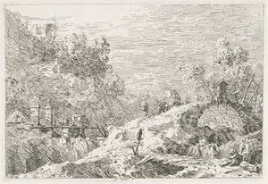 Udsigt: Bjerglandskab med fem broer, 1735-1746. af Giovanni Antonio Canal