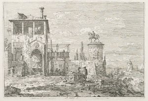 Udsigt: Ryttermonumentet, 1735-1746. af Giovanni Antonio Canal