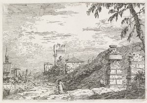 Visninger: To ødelagte søjler, 1735-1746. af Giovanni Antonio Canal