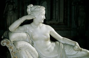 Paolina Borghese som Venus Victrix, af Antonio Canova (1757-1822), hvid marmor af Antonio Canova