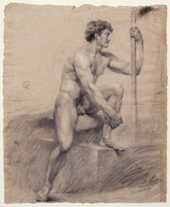 Studie af nøgen mand siddende på podiet, Antonio Canova (1757-1822), tegning af Antonio Canova
