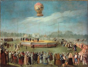 Ballonopstigning i overværelse af kong Karl IV og hans hof af Antonio Carnicero