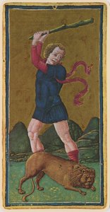 Styrke, faksimile af et tarotkort fra Visconti-dækket, 1441-47