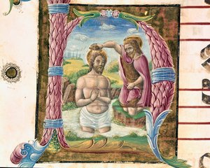 Kristi dåb Lettrine oplyst af Antonio Cicognari. Detalje af et antifonar. 1483. Cremone, kor 4, domkirkens kapitel