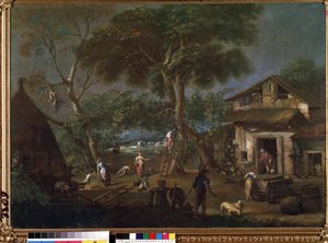 ""Landskab i Italien"" (italiensk landskab) En bondegård i det italienske landskab. Maleri af Antonio Diziani (1737-1797) Mikalojus Konstantinas Ciurlionis Fine Arts Museum, Kaunas, Litauen