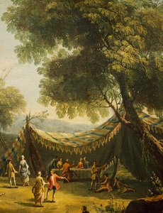 Telt på landet med levende musik, detaljer fra Spring, af Antonio Diziani (1737-1797), olie på lærred, 74x92 cm, Italien