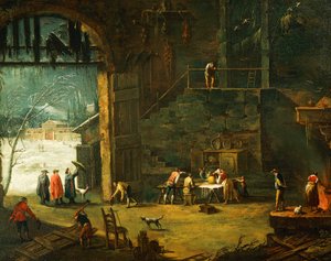 Vinteren, ankomsten af en adelsmand til villaen, af Antonio Diziani (1737-1797), maleri.