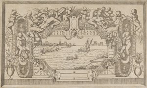 Landskab med dekorativ ramme, ca. 1543. af Antonio Fantuzzi