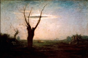 April Landskab af senvinter med et træ stadig uden blade. Maleri af Antonio Fontanesi (1812-1882)