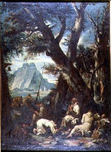 Landskab med eremitter, ca. 1700-10 (olie på lærred) af Antonio Francesco Peruzzini