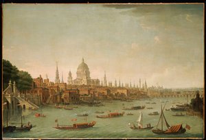 En panoramaudsigt over London fra Themsen nær Water Gate of Somerset House af Antonio Joli