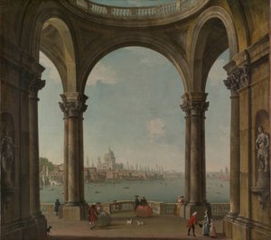 Capriccio med St. Pauls og Old London Bridge. af Antonio Joli