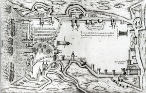 Kort, der illustrerer La Rochelle besat af huguenotterne