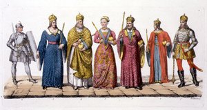 Ungarns ledere og konger, fra "Le Costume Ancien et Moderne" af Jules Ferrario, udgivet omkring 1820-30