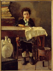 Den lille skoledreng eller fattige skoledreng Maleri af Antonio Mancini (1852-1930) 1800-tallets søn. 1,3x0,97 m Paris, Musee d