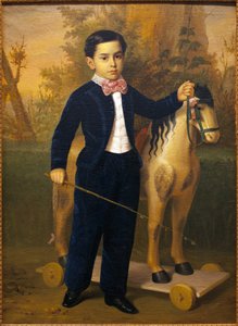 Portræt af en lille dreng med en træhest. Maleri af Antonio Maria Esquivel (1806-1857), Olie på lærred, ves 1851. Museum of Fine Arts i Sevilla, Spanien.