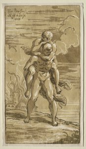Eneas bærer Anchises, sin far, fra afbrændingen af Troja af Antonio Maria I Zanetti