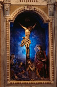 Korsfæstelse, af Anton Maria Maragliano (1664-1739), Krucifiks kapel, Vor Frue af Acquasantas helligdom, Acquasanta, Genova, Ligurien, Italien af Antonio Maria Maragliano