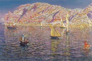 Udsigt over Palma de Mallorca-bugten - Munoz Degrain, Antonio (1840-1924) - ca. 1905 - Olie på lærred - 89x133,5 - Carmen Thyssen Museum, Malaga