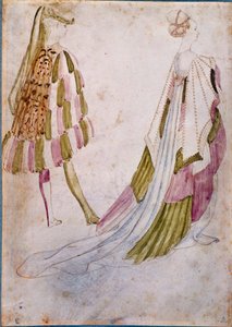 En mand og en kvinde i retten klæder akvarel, fjer og vask af Antonio di Puccio Pisano dit Pisanello (før 1395-1455) 1450 Søn. 0,27x0,19 m Chantilly, Musee Conde af Antonio Pisanello